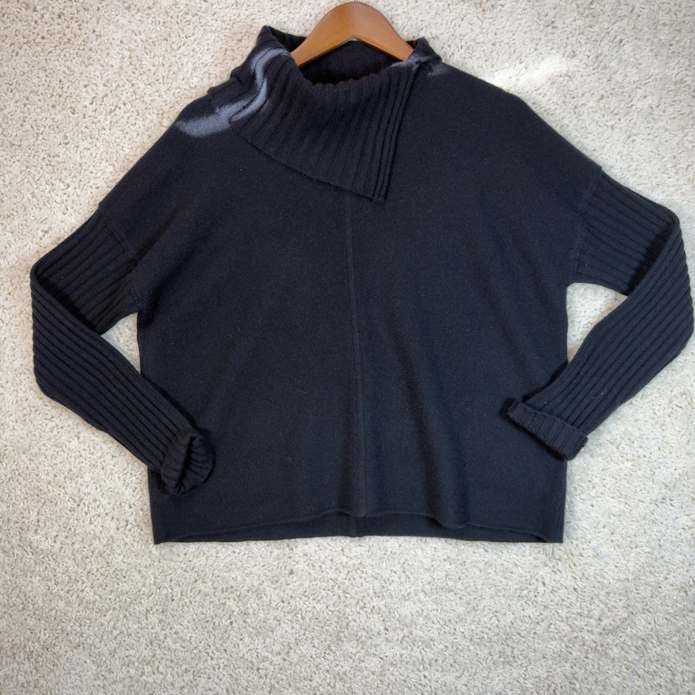 Nordstrom Signature Cashmere Sweater Womens S Black 100% Ribbed Mock Neck